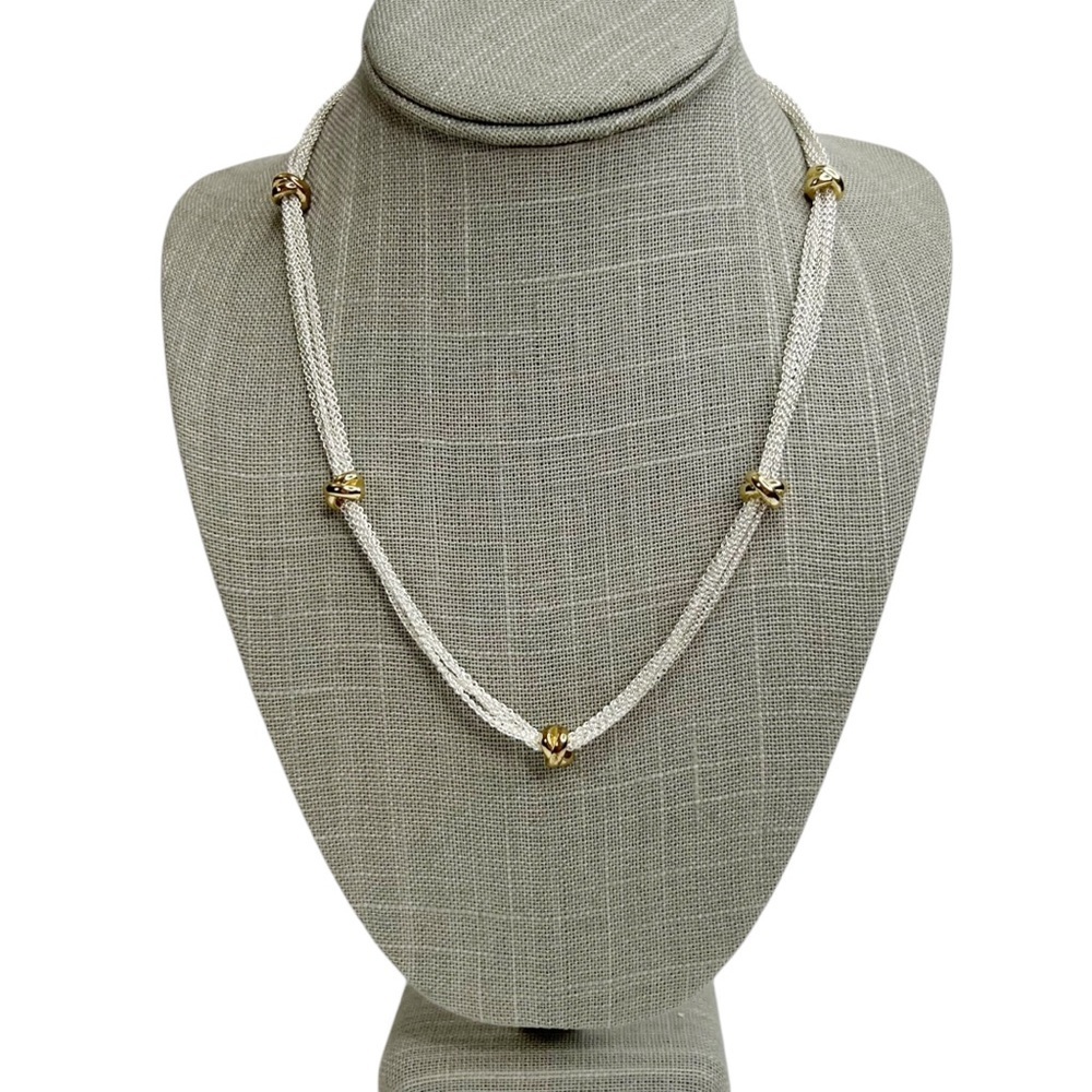 CHAPS Bright Silver Tone Multi Strand & Gold Tone Criss Cross Spacer Necklace